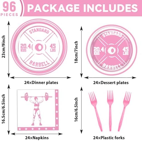 96pcs Gym Birthday Plates Barbell Decor for Girls