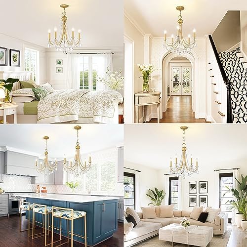 Giiland 5-Light Farmhouse Chandelier with Crystals Gold Pendant Light