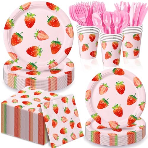 168 Pcs Strawberry Birthday Decorations Set