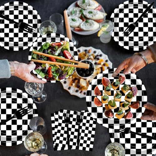 100 Pcs Racing Checkered Party Supplies Set for 25