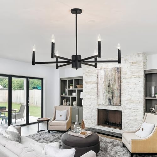 ASGYISA 6 Light Black Farmhouse Chandelier Ceiling Light
