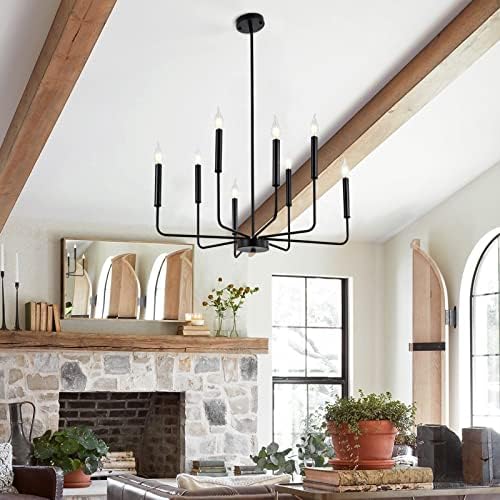 Modern Black Farmhouse Chandelier with 8 Lights