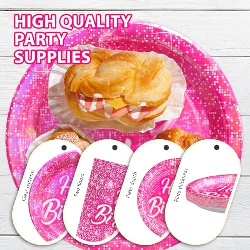 96Pcs Hot Pink Iridescent Party Tableware Set