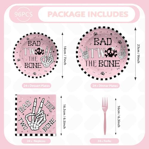 Grencian 96 Pcs Skeleton 2nd Birthday Tableware Set for Girls