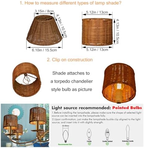 6 Piece Clip On Chandelier Shades Rattan Lamp Shades