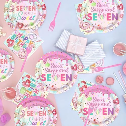 Grencian 96 Pcs Donut 7th Birthday Party Decorations