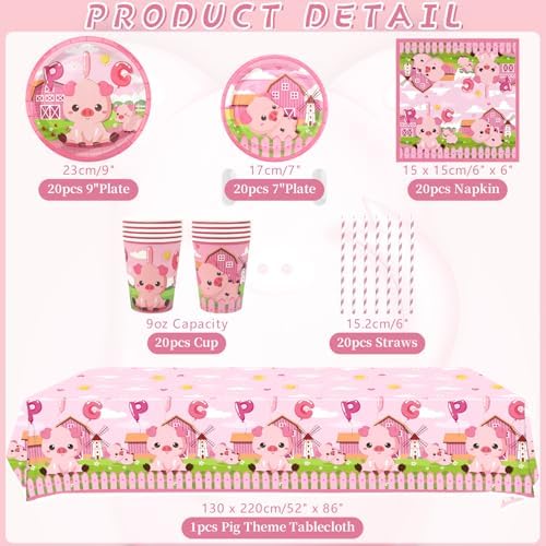 Pink Pig Birthday Party Tableware Set 20