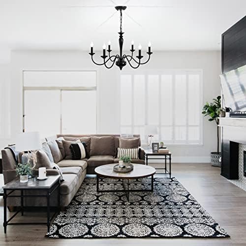 Adjustable Height Farmhouse Chandelier 6 Light Black