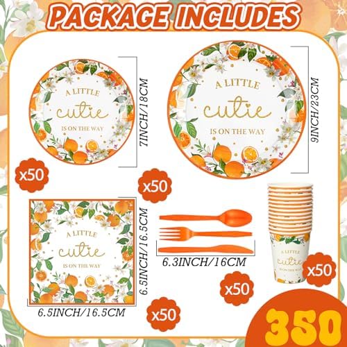 350 Pcs Orange Party Tableware Set for 50 Guests