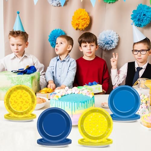 48Pcs Yellow Blue Cartoon Birthday Plates Set