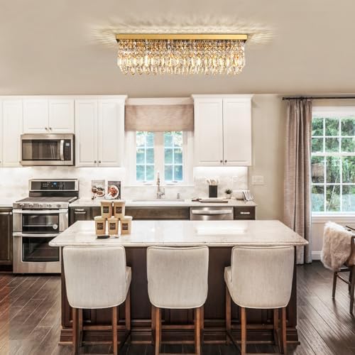 Siljoy Gold Rectangle Chandelier Dining Room 6 Light