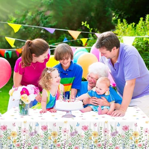 4 Pcs Spring Floral Tablecloth Wildflower Table Cover Set