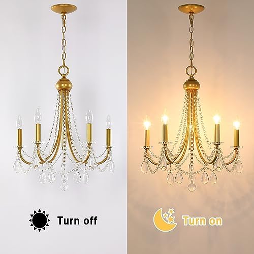 Giiland 5-Light Farmhouse Chandelier with Crystals Gold Pendant Light
