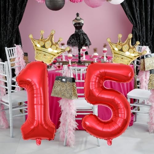 40 Inch Gold Crown Number 15 Balloons Birthday Decor