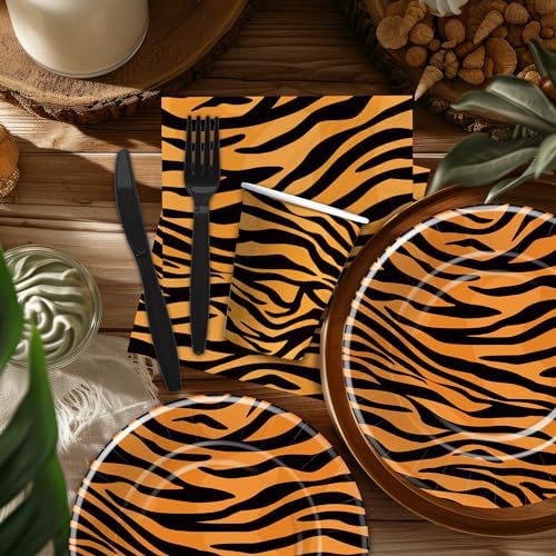 Tiger Print Birthday Plates and Napkins Set Serves 24