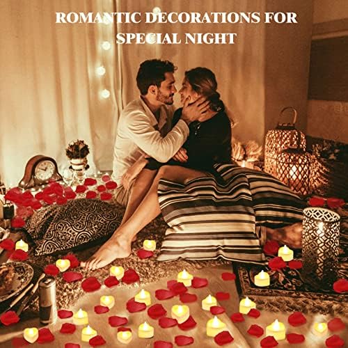 3000 Pcs Artificial Rose Petals with 48 Heart Flameless Candles Set