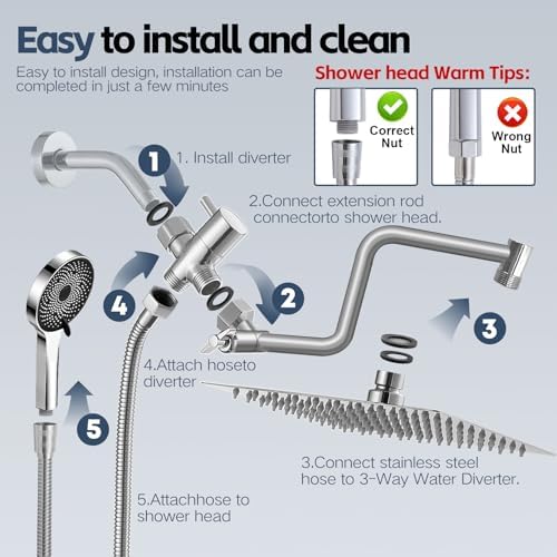 HOHOMETIC High Pressure Rainfall Shower Head with Adjustable Extension Arm