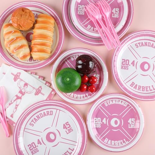 96pcs Gym Birthday Plates Barbell Decor for Girls