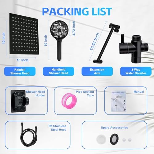 Nottia 10 Inch High Pressure Rain Shower Head with Handheld Spray Combo