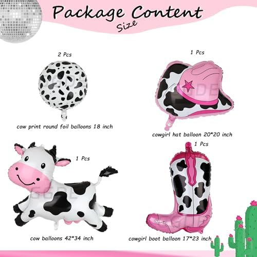 Cow Balloons Set 5 Pieces Western Party Decor