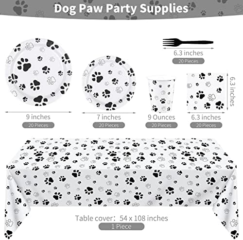 Durony 121 Piece Black Paw Print Party Tableware Set