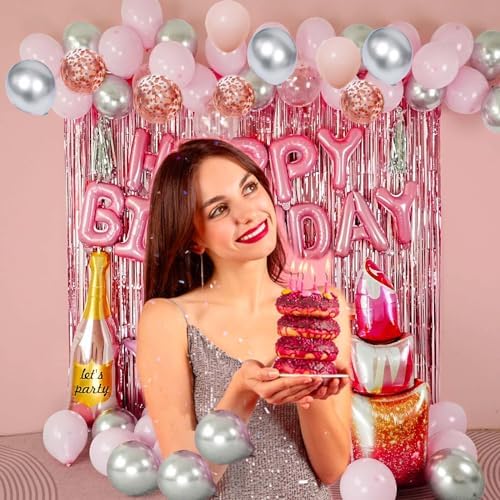 Pink Birthday Decorations Set for Women Girl