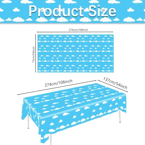 3PCS Blue Sky and White Clouds Tablecloth Birthday Decorations