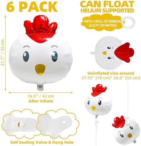 6 Pack Chicken Balloon Decorations for Easter Parties