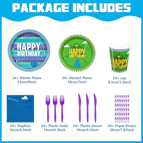 168Pcs Video Game Party Tableware Set for 24 Guests