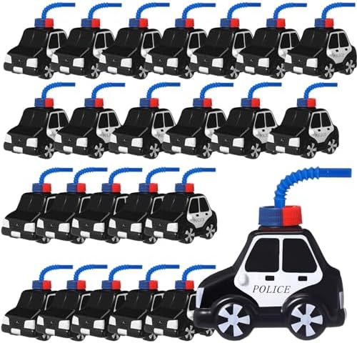 Tanlade 24 Piece Police Car Cups with Straws
