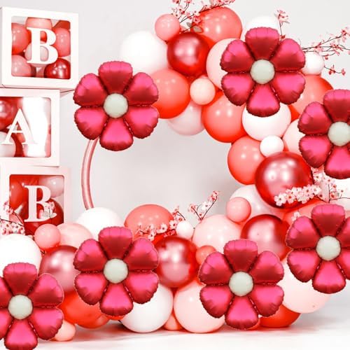 ZHENGYE Daisy Balloons 10 Pack Red Party Decorations
