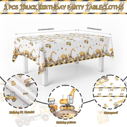 3PCS Truck Themed Birthday Tablecloths for Kids Parties