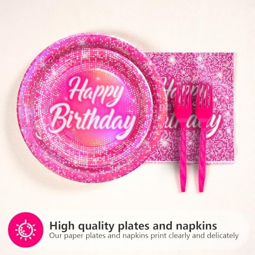 96Pcs Hot Pink Iridescent Party Tableware Set