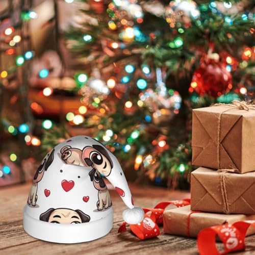 Augenstern Christmas Hat with Cartoon Pugs and Hearts