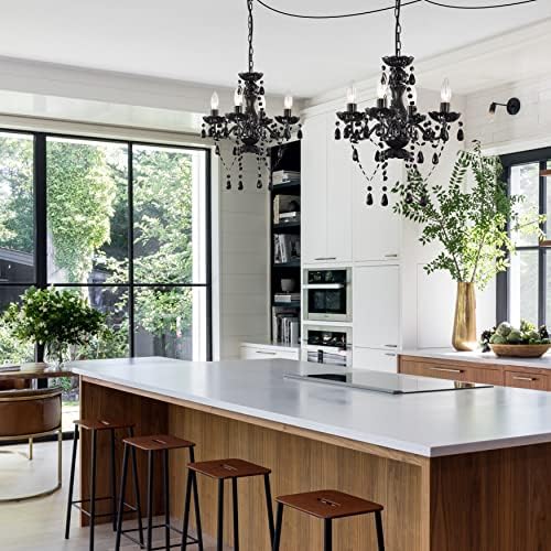 Black Plug In Chandelier 4 Light Crystal Design