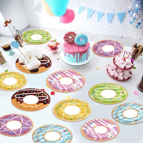 60Pcs Donut Themed Paper Plates for Birthday Party Decor