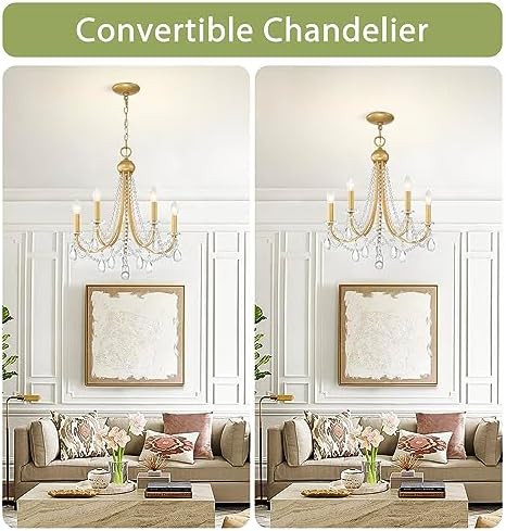 Giiland 5-Light Farmhouse Chandelier with Crystals Gold Pendant Light