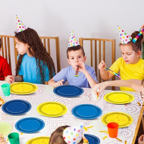 48Pcs Yellow Blue Cartoon Birthday Plates Set