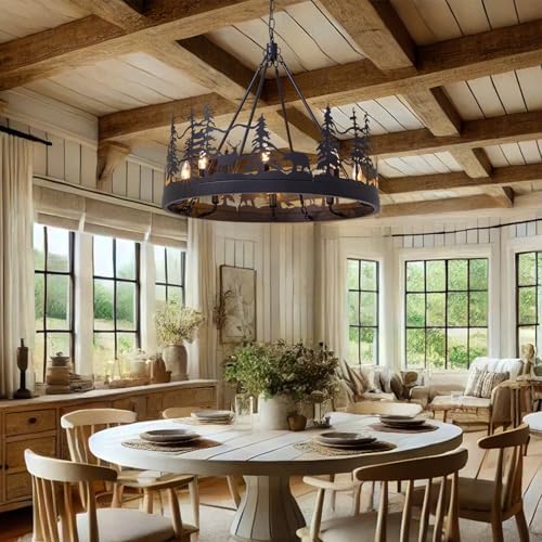 7PM 30-Inch Black Wagon Wheel Chandelier 8-Light