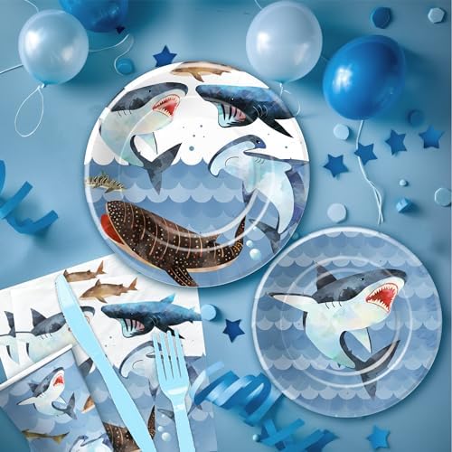 Shark Birthday Plates Napkins Party Set Serves 24