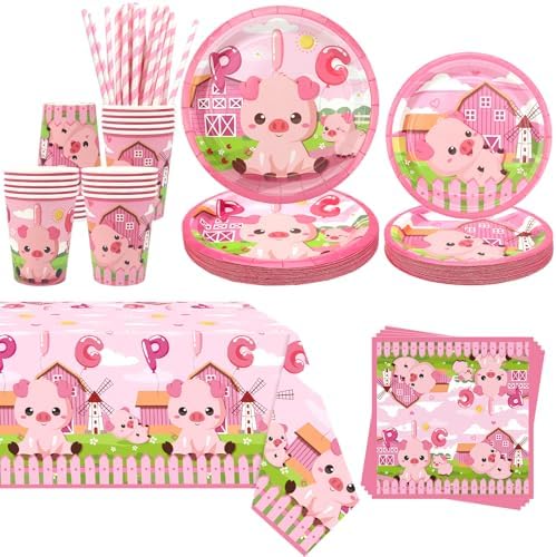 Pink Pig Birthday Party Tableware Set 20