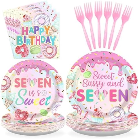 Grencian 96 Pcs Donut 7th Birthday Party Decorations