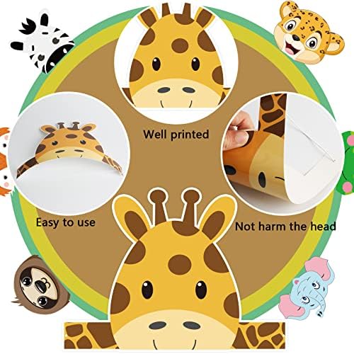 12 Piece Jungle Safari Animal Party Hats for Kids