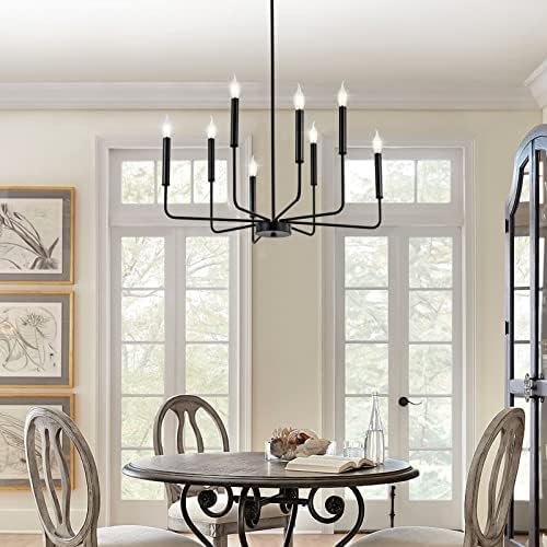 Modern Black Farmhouse Chandelier with 8 Lights