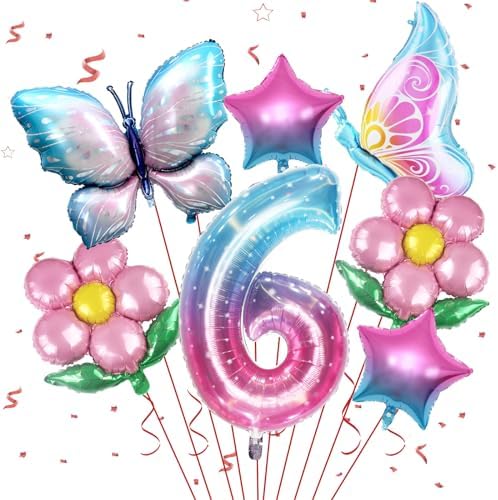 Butterfly Balloon 6th Birthday Decorations Set