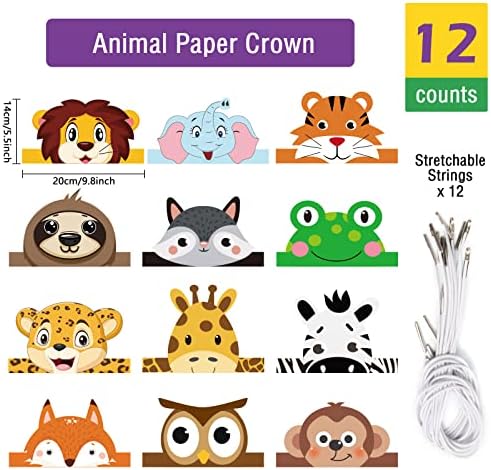 12 Piece Jungle Safari Animal Party Hats for Kids