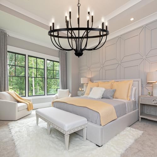 Black 15-Light Industrial Candle Chandelier