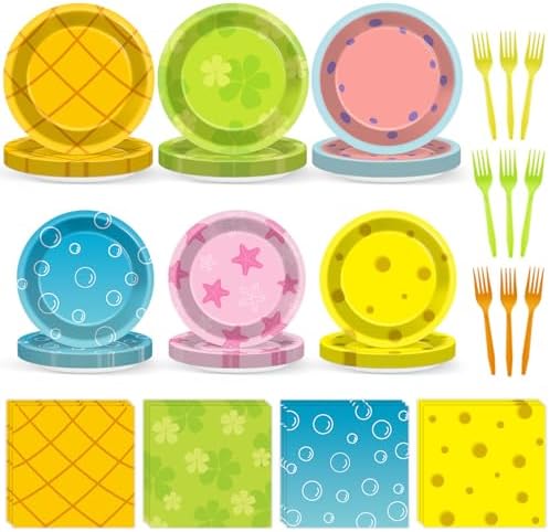 96Pcs Yellow Cartoon Party Plates Napkins Set