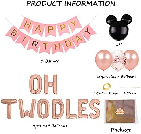 Oh Twodles Birthday Balloons 2nd Birthday Decoration Kit Rose Gold