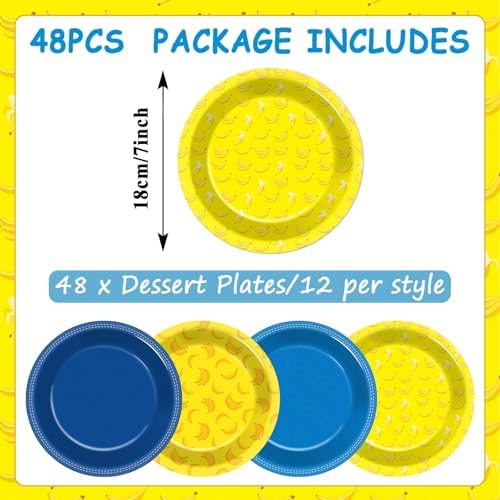 48Pcs Yellow Blue Cartoon Birthday Plates Set